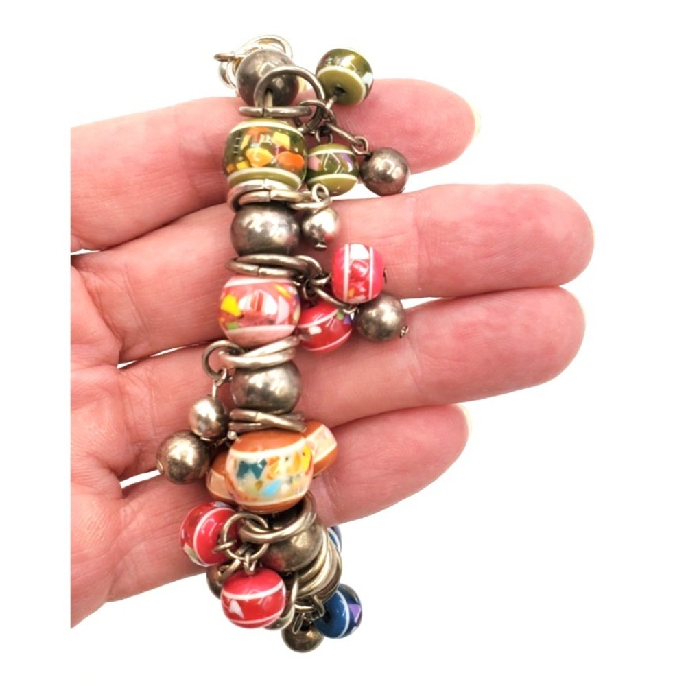 Colorful Stretch Silver Tone Acrylic Bead Bracelet - Picture 3 of 3